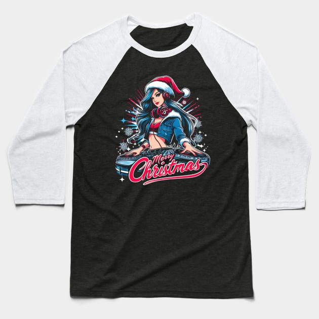 DJ Santa Girl Baseball T-Shirt by Genbu